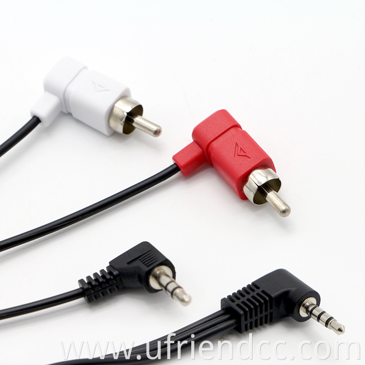 Audio Jack to RCA Connector AV Cable Custom Right Left Angle 90 Degree 3.5mm 3RCA Male 1m 2m 3m OEM Silver Polybag Accept Braid